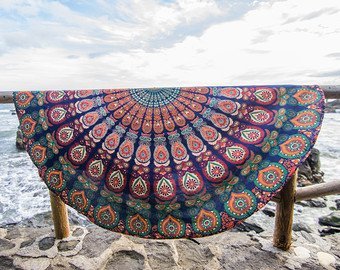 Indian Mandala Teppich, Round Strandhandtuch, Boho Picknick-Decke, Roundie Yoga-Matte, Hippie Wurf, Bohemian Tischdecke - 3