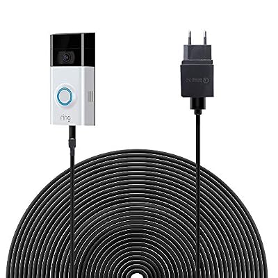 BECEMURU Adaptateur Secteur Sonnerie BECEMURU Quick Charge 3.0 et Adaptateur de Charge de Batterie avec câble résistant aux intempéries de 19,6 pi / 6 m pour Sonnette vidéo Ring (Noir) (Ring Video Doorbell 2)