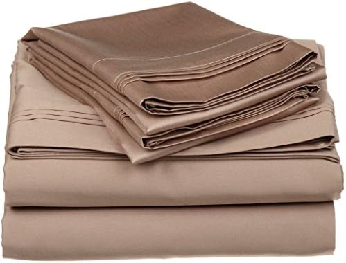 British Choice Linen Egyptian Cotton 3 PCs Set 500-Thread-Count Sateen Double (1 Fitted Sheet (+15 CM) Pocket Depth &amp; 2 Pillowcover Only(Not Top Sheet), Taupe Solid