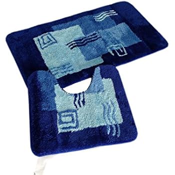 3-teilig Badset Badgarnitur Badematten Badteppich Stand-WC Blau n81