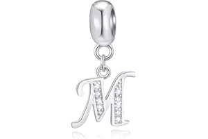 GLOWDAS 26 Letters Charms Initial A-Z Alphable Pendant Beads, fit European DIY Bracelet, 925 Sterling Silver Dangle Letter with CZ Charms, Gifts for Mothers Day/Family/Friends