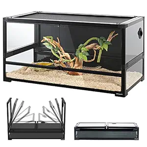 REPTI ZOO 50 Gallon Tempered Glass Reptile Large Terrarium Tank with Black PVC Back Panel Reptile Terrarium 36