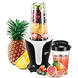 【Einfach und sicher zu verwenden】 Legen Sie einfach Lebensmittel hinein, drücken Sie den Deckel leicht herunter und genießen Sie frischen Smoothie. 4 rutschfeste Saugnäpfe an der Basis sorgen für einen festeren Halt. Starker Motor, 6 scharfe Klingen aus rostfreiem Stahl und einfache Bedienung sorgen für wunderbare Nutzungserfahrung. Perfekt zum Mischen von Obst und Gemüse für Säfte, Smoothies, Milchshakes oder Eiswürfel.