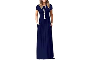 AUSELILY Damen Kurzarm Sommer Casual Long Maxi Kleider mit Taschen