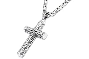 Schmuck-Checker Großes verziertes Kreuz aus Edelstahl silber Bikerkreuz Anhänger mit Königskette