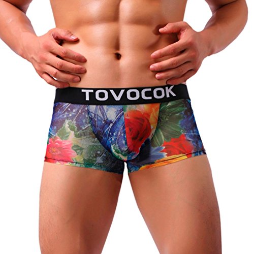 Lenfesh Boxers Hommes, Slips en Polyester avec Motifs Florals Imprimés (XL, A)