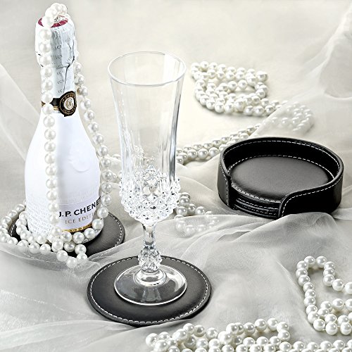 GranFore Premium Glasuntersetzer aus PU Leder – 4 Stück inkl. Aufbewahrungsbox – Edle Lederuntersetzer für Gläser – Optimale Untersetzer für empfindliche Oberflächen – 10 cm, schwarz - 7