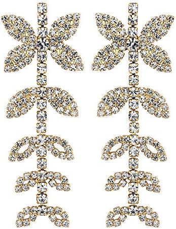 Diamante leaf drop earring