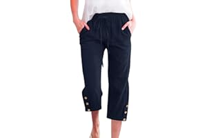 Voqeen Pantaloni Donna Estivi Leggeri Pantaloni Capri in Cotone con Elastico Vita Comodi 3/4 Pantaloni Larghi con Tasche Tinta Unita Casual