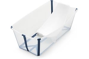 Stokke Flexi Bath (Transparent Blue) with Newborn Support - Durable & Easy to Store - Convenient to Use at Home or When Travelling - Best for Newborns & Babies Up to 48 Months