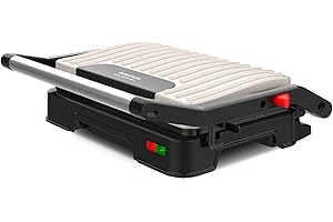 Taurus - Gril Électrique Mygrill Vintage Cream | 1000W | Ouverture 180º | Plaques 23x14,5 cm | Revêtement Antiadhésif Sans PFOA | Couvercle Flottant | Bac à Graisse Amovible | Crème