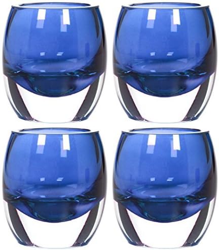 Hosley's Set of 4 Blue Chunky Glass Tea Light Holders - 3 High by Hosley International