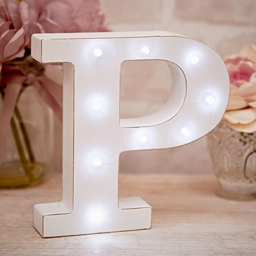 P 16 cm LED Light Up Vintage Vida Bloque de madera independiente pers