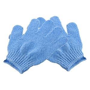 ULTNICE 2pcs Shower Gloves Exfoliating Mitt Body Exfoliator Brush Nylon Bath Gloves for Men Women Kids Blue