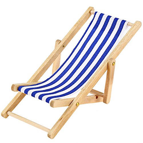 2PCS * 1:12 Miniature Foldable Dollhouse Beach Chair Model Toys Stripe Red/Blue Outdoor Chaise Longue Furniture Accessories (Radom Color)