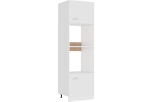 Homgoday Armario para microondas con mucho espacio de almacenamiento, armario de cocina, armario alto, muebles de cocina, para horno, microondas, blanco, 60 x 57 x 207 cm, material de madera