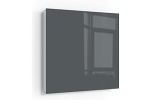 ‎DEQORI DEQORI Schlüsselkasten weiß | 30x30 cm | Unifarben - Dunkelgrau | Glas & Metall Schlüssel-Box | Schlüsselschrank mit 50 Haken + 2 Magnete | Moderne Design Box magnetisch & beschreibbar