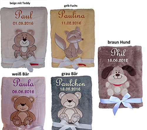 Kuschlige Babydecke SUPER FLAUSCHIG bestickt mit Namen und Datum - 4