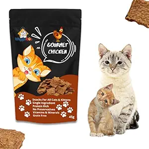 WiggleBoo Gourmet Chicken Treat for Cats | Travel Pack | Protein Rich | Crunchy Healthy Snacks | No Preservatives | 45g