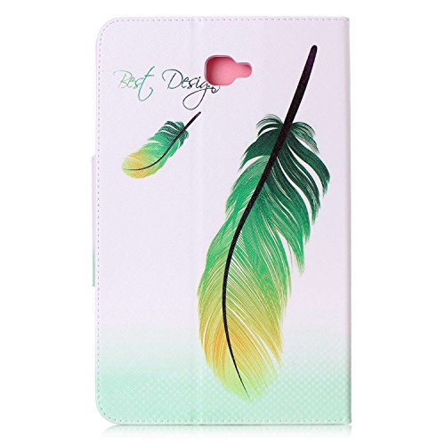 Samsung Galaxy Tab A 10.1 T580 Ledertasche Smart Cover,Samsung Galaxy Tab A T580 Hülle,Ekakashop Ultradünn Fashion Bunt Gelbgrüne Federn Muster Painting Flip Cover im Bookstyle Kunstleder Schutzhülle Magnetverschluss PU Leder Schale Ständer Hülle Case TPU Innere Tasche Etui mit Magnetverschluss Wallet Kreditkarte Card Holder Slot für Samsung Galaxy Tab A SM-T580 SM-T585 10.1 Zoll + 1x Kostenlos Ständer (Farbe zufällig) - 3