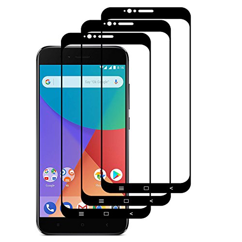 Peloo Protector de Pantalla para Xiaomi Mi A1/Mi 5X [3 Unidades] Cristal Templado para Xiaomi Mi A1 9H Dureza Alta Definicion[Versión Mejorada - Negro]