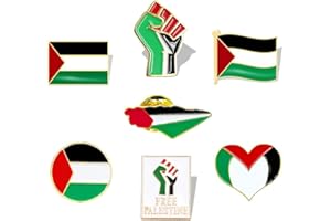 ORCOW Palestine Flag Brooch Set - Metal Badge Pins: Heart, Fist, Hard Enamel - Round Button Pin - Flag Pattern - Peace Lovers Jewellery - Gift for Hat, Jacket, Canvas Bag