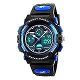 Amstt Unisex Sport Kinder LED Analoge Digital Wasserdichte Alarm Wecker Armbanduhr (Blau)