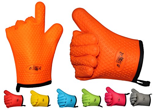 BBeeQ Ofenhandschuhe Silikon und Baumwolle 2er Set - hitzebeständig bis 300°C - zum Grillen, Kochen, Backen - Topfhandschuhe, Backhandschuhe - Orange