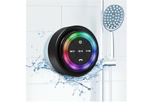 Xleader Mate Dusche Bluetooth Lautsprecher klein, Zertifiziert IPX7 Wasserdicht Bluetoothbox, Mini Music Box Lautsprecher Mit Licht, Saugnapf und Mikrofon, Kristall Sound und Bass, Musikbox Geschenk