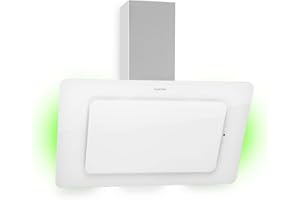 Klarstein Cappa Aspirante 90 cm, Cappa Cucina, Cappa Filtrante, Scarico: 595m³/h, Illuminazione LED, Pannello Touch, Filtro Carboni Attivi, Luci RGB, Con Ricircolo Aria, Classe Energetica A, Bianco