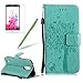 Produktbild Handyhülle für LG K10 2017, Schutzhülle Tasche Lanyard PU Leder mit Silikon Back Cover, Girlyard Hülle Katzen und Baum Design Muster Prägemuster Flip Case Wallet mit Standfunktion Kartenfächer Magnet Etui Schale für LG K10 2017 Grün
