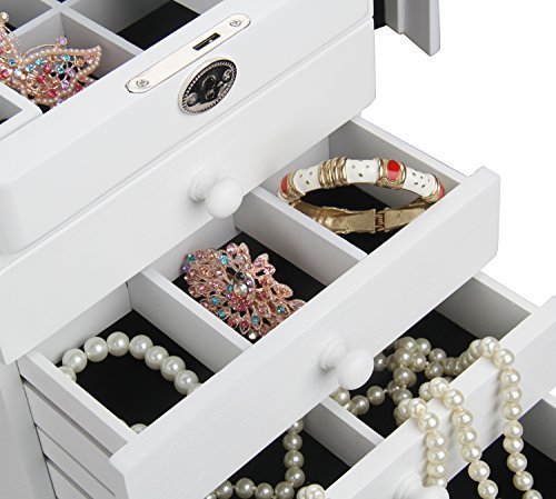 Holz Schmuckkästen mit 4 Schubladen und Spiegel Schmuckaufbewahrung Schmuckkoffer Schmuckkasten 31*21*28 cm MD20WT - 7