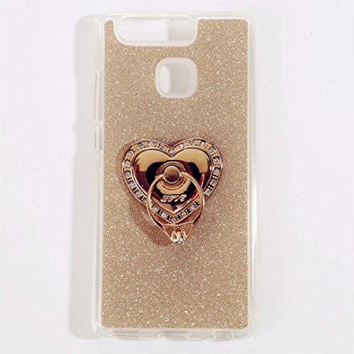 Huawei P9 Hülle, MUTOUREN Huawei P9 Etui Hülle Tasche Schutzhülle TPU Silikon Case Cover Bling Glitzer Gold Bumper mit Ring und Anti-Scratch Löschen Back Bumper für Huawei P9