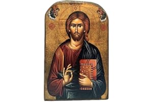 ICONSGR Icona di Gesù Cristo in legno, greca cristiano ortodossa, fatto a mano / MP2