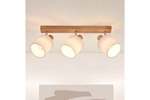 ‎GLITZERLIFE Glitzerlife Deckenlampe 3 Flammig Deckenstrahler Holz - LED Deckenleuchte Vintage Deckenspot E14 Boho Lampe Schwenkbar 350° Spot Retro für Schlafzimmer Küche Flur MAX.25W (ohne Leuchtmittel)