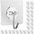 Adhesive Hooks Kitchen Wall Hooks- 24 Packs Heavy Duty 13.2lb(Max) Nail Free Sticky Hangers with Stainless Hooks Reusable Utility Towel Bath Ceiling Hooks (Adhesive Hooks)