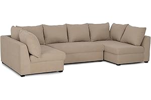 BUDWING Gael, Sofá Modular Camel - 6 Plazas - Tela de Poliéster, Almohadas Sueltas, Asientos de Firmeza Media Soft - Estilo Moderno - 306cm (Ancho) x 141cm (Fondo) x 82cm (Alto)
