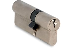 Amig - Cilindro Cerradura 9460 Seguridad Anti-Taladro - 5 Pines Leva Larga - Incluye 3 Llaves de Latón y Tornillo de 55 mm, Latón Mate, 75, Latón