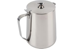 OTUFAN Jarra Para Espumar Leche De Acero Inoxidable Con Tapa E Agarre Cómodo, Taza De Acero Inoxidable Taza De Café Diseño De Caño Antigoteo Perfecta Para Café Coffee Art Para Oficina Cocina(2000ml)