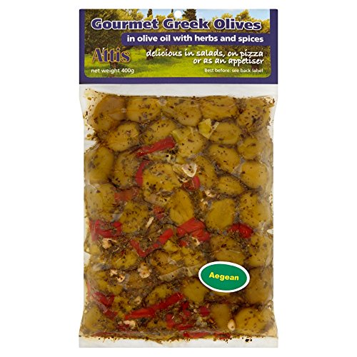 Attis GourmetGreek Aegea Pitted Olives in Olive Oil, 400 g