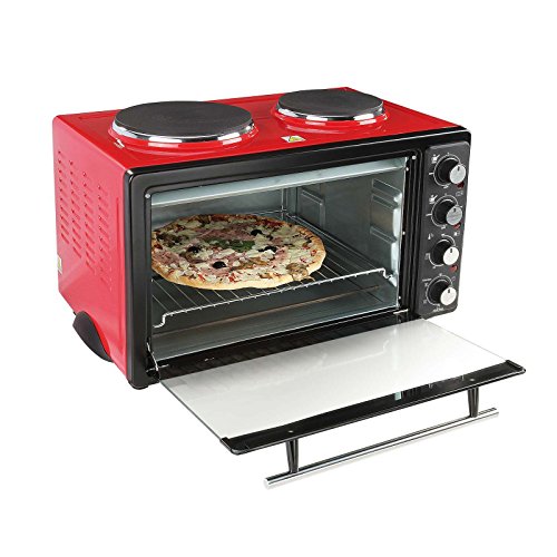 Miniofen mit Herdplatte 3300 Watt Miniküche Kochfeld Rot Camping-Ofen (Camping-Herd, Mini-Backofen mit 2 Kochplatten, Pizza-Ofen, 30 Liter, Single-Küche) - 2