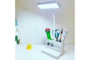 Hozzwhoo Led Table Lamp, 3 Color Temperature Adjustable Eye Protection Learning Desk Lamp with Pen/Phone Holder Function, Eye Caring, Small Study Lamp for Office, Bedroom(USB Rechargeable)