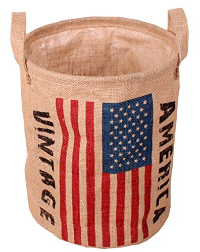 GreenForest Linen Round Laundry Storage Basket with the Stars and the Stripes
