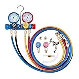 manguera para aire acondicionado portatil luft 4pc manguera de carga de freón extralarga de 5 pies, 4 colores para fácil reconocimiento: rojo para alta presión, azul para baja presión, amarillo para botella de refrigerante, negro para bomba de vacío.