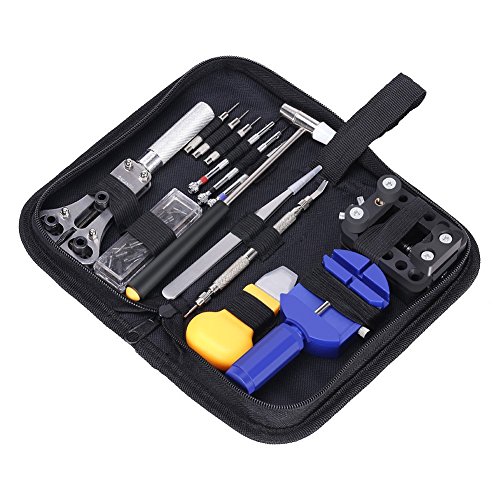GHB Uhrenwerkzeug 14 pcs Uhrmacherwerkzeug Uhrenöffner Uhr Reparatur Werkzeug Set mit Hammer Tasche - 8