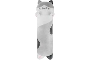 MUZIRI KINOKOO 70 cm Largo Gato Peluche Kawaii Cojín Juguete de Peluche Suave Cojín Animal para Ropa de Cama, Oficina, Regalo de cumpleaños Gris
