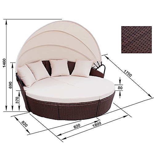 POLY RATTAN Sunbed Lounge Gartenset Sofa Garnitur Polyrattan Gartenmöbel (Braun) - 6