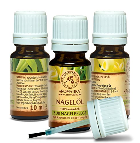 Nägelöl, Nagelpflege mit naturreinem 100 % Zitronenöl, Ylang-Ylang-Öl, Jojobaöl und Traubenkernöl, Nägel Öl für trockene und brüchige Nägel, Nagelwachstum, Nagelstärkung, Nagelelastizität, Nagelhaut-Öl, toller Duft, Glas-Pinselflasche, 10 ml, 1er Pack (1 x 10 ml) von AROMATIKA - 3