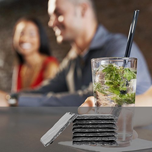 Sänger Schiefer Untersetzer Set 8 teilig 10x10cm Tisch Untersetzer Servierplatten | 4 Gummifüße zum Schutz Ihrer Oberflächen | Robustes Design mit edler Optik - 6