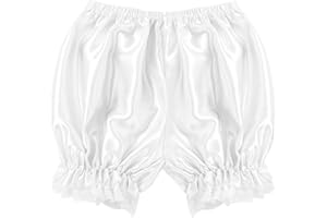 lijun Femmes Imitation Soie Bloomers Volants Dentelle Garniture Culotte Victorienne Citrouille Shorts Couleur Unie Robe de Danse Jupe Fendue Pettipants